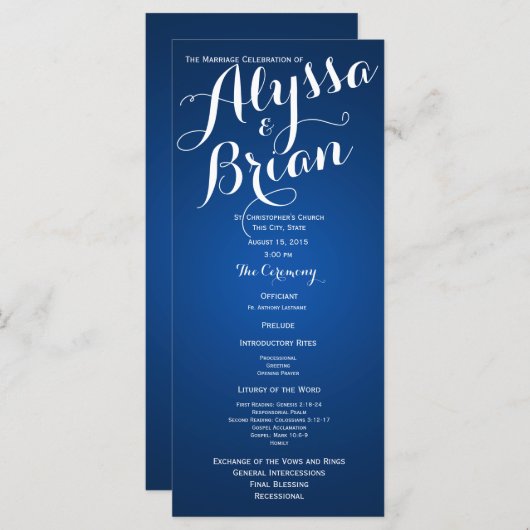 Ontwerper Tekst Sapphire Blue Wedding Programma Programmakaart (Voorkant / Achterkant)