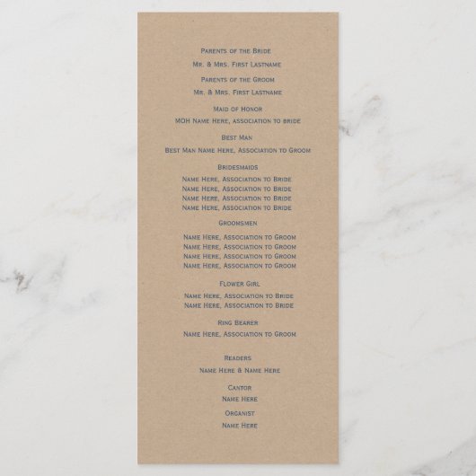 Ontwerper Tekst Trouwprogramma Kraft Look Programmakaart (Achterkant)