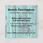 Ontwerper van aangepaste gerecycleerde houtsmeube Vierkante Visitekaartje (Achterkant)