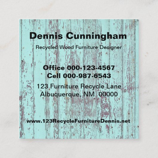  Ontwerper van aangepaste gerecycleerde houtsmeube Vierkante Visitekaartje (Achterkant)