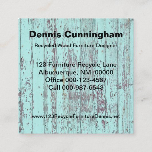  Ontwerper van aangepaste gerecycleerde houtsmeube Vierkante Visitekaartje (Achterkant)