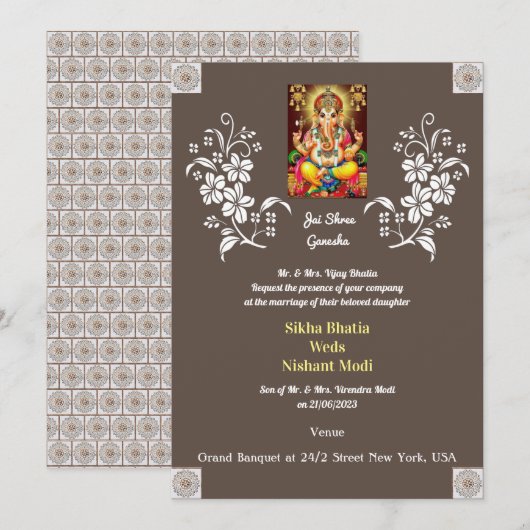 Ontwerper van de uitnodiging voor het Indische Gan (Voorkant / Achterkant)