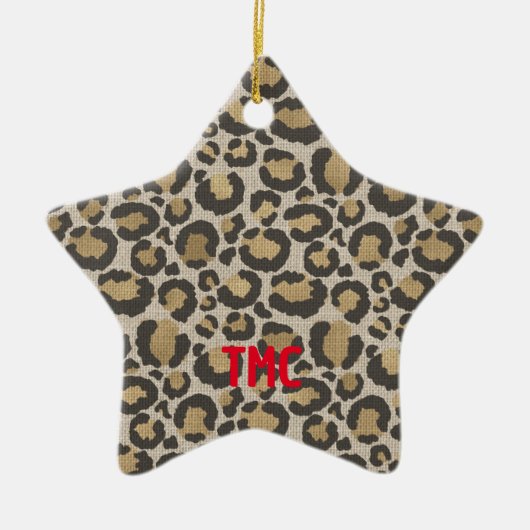Ontwerper van leopard Print Red Initialen kerstkaa Keramisch Ornament (Voorkant)