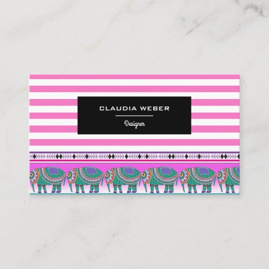 Ontwerper van moderne trendy witte roze strepen visitekaartje (Voorkant)
