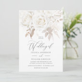 Ontwerper Vintage Ivoor Witte Rozen Bruiloft Kaart (Staand voorkant)