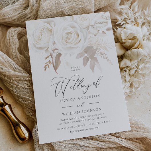 Ontwerper Vintage Ivoor Witte Rozen Bruiloft Kaart