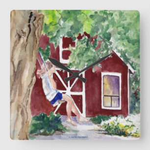 Ontwerper Wandklok - Meisje op Schommel - Aquarel