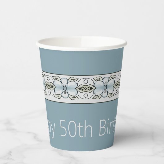 Ontwerper Wasblauwe Floral Papieren Bekers (Links)