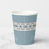 Ontwerper Wasblauwe Floral Papieren Bekers (Rechts)