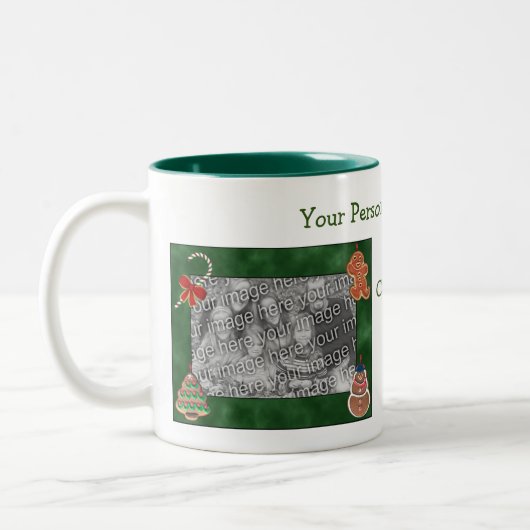 Ontwerpfoto van kerstkoekjes tweekleurige koffiemok (Links)