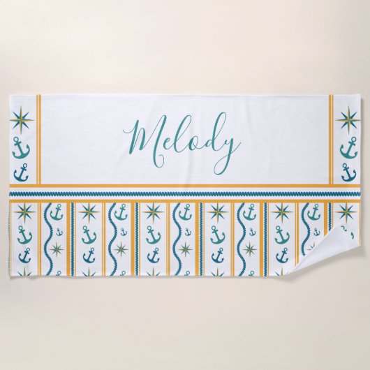 Ontwerphanddoek voor aangepaste naam Chic Anchor Strandlaken (Voorkant)