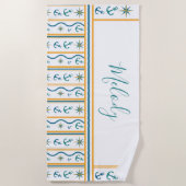 Ontwerphanddoek voor aangepaste naam Chic Anchor Strandlaken (Voorkant)