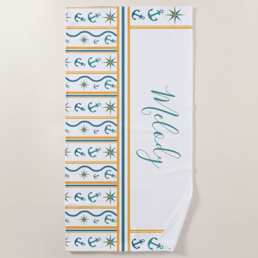 Ontwerphanddoek voor aangepaste naam Chic Anchor Strandlaken (Voorkant)