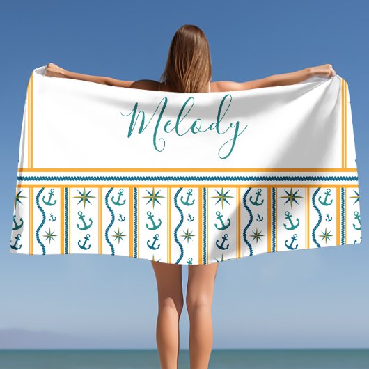 Ontwerphanddoek voor aangepaste naam Chic Anchor Strandlaken