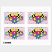 Ontwerpillustratie bijen en bloemen rechthoekige sticker (Vel)