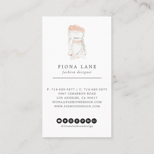 Ontwerpillustratie waterverf Mode Visitekaartje (Achterkant)