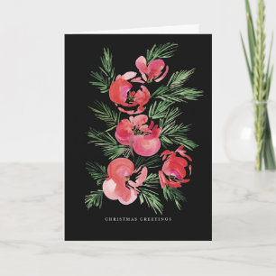 Ontwerpkaart voor rode kerstbloemen waterverf kaart