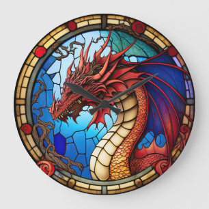 Ontwerpklok Glas in lood dragon Grote Klok