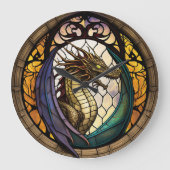 Ontwerpklok Glas in lood dragon Grote Klok (Voorkant)