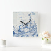 Ontwerpklok voor blauw tegel vierkante klok (Huis)