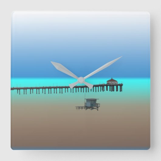 Ontwerpklok voor Manhattan Beach Pier Vierkante Klok (Voorkant)