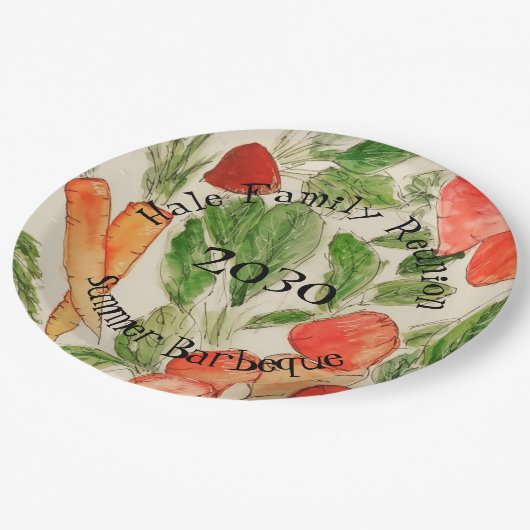 Ontwerpkunst voor waterverf op zomergroenten papieren bordje (Gekanteld)