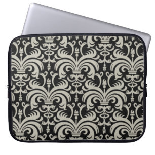 Ontwerplaptophoes:zwart Damask Laptop Sleeve