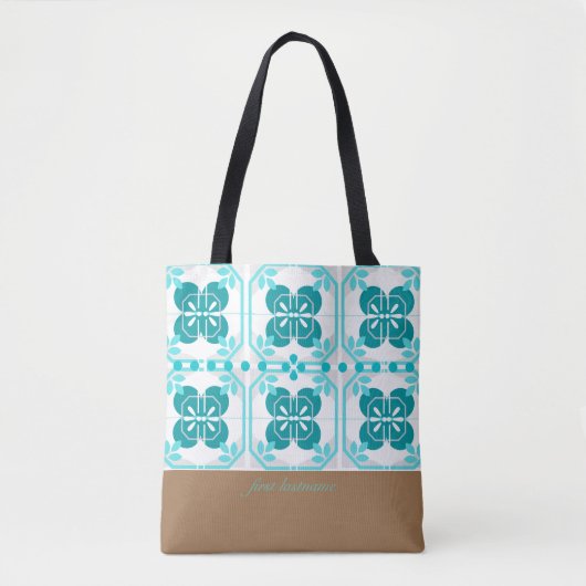 Ontwerpnaam van turquoise en bruine Tegel Tote Bag (Voorkant)
