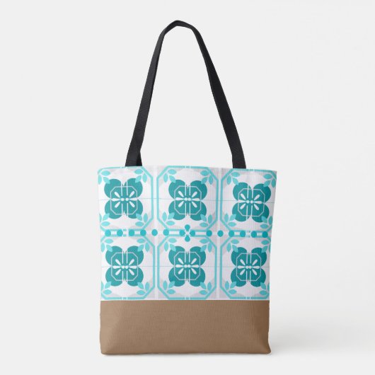 Ontwerpnaam van turquoise en bruine Tegel Tote Bag (Achterkant)