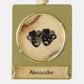 Ontwerpnaam voor Robuuste komedie en tragedie Verguld Banner Ornament (Voorkant)