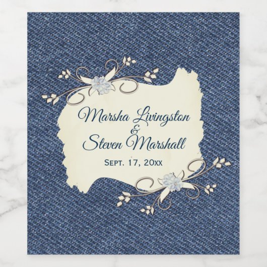 Ontwerpnamen blauw Denim en datum Wijn Etiket (Enkel label)