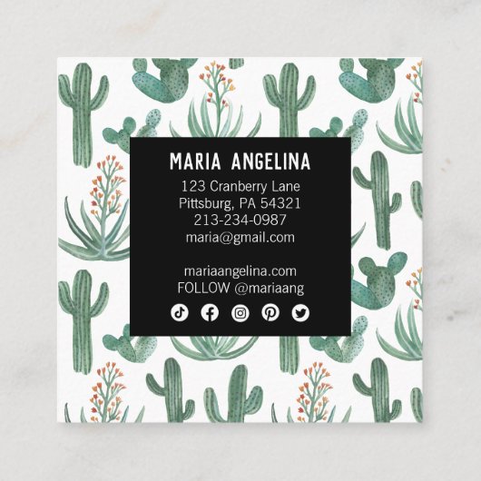 Ontwerpontwerp van woestijncactus en Waterverven Vierkante Visitekaartje (Achterkant)