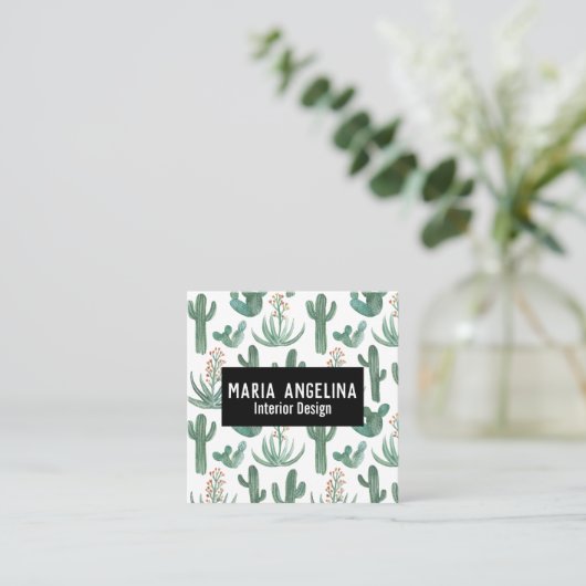 Ontwerpontwerp van woestijncactus en Waterverven Vierkante Visitekaartje (Staand voorkant)