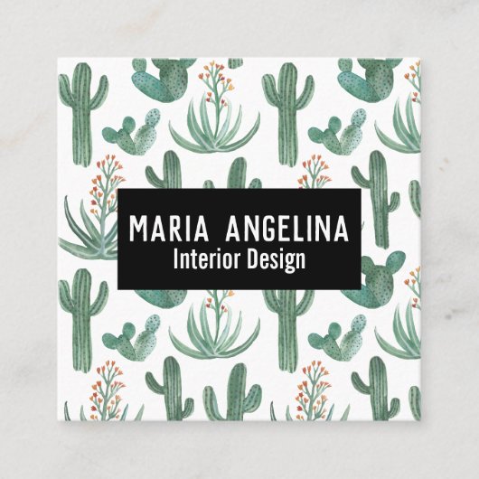 Ontwerpontwerp van woestijncactus en Waterverven Vierkante Visitekaartje (Voorkant)