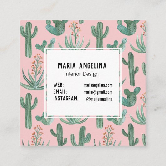 Ontwerpontwerp van woestijncactus en Waterverven Vierkante Visitekaartje (Achterkant)
