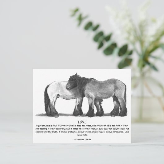 Ontwerppaarden in potlood: Bijbel verteert over LO Briefkaart (Staand voorkant)