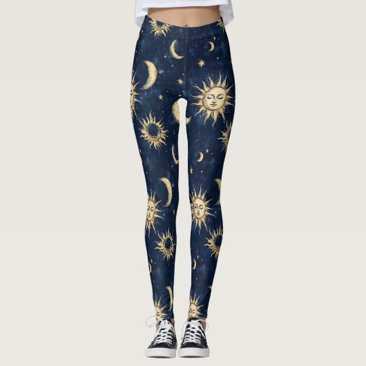 Ontwerppatroon van zon en halve maan leggings (Voorkant)