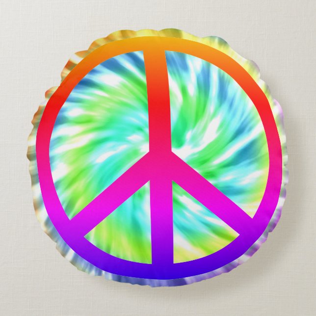 Ontwerpronde van het Tie Dye-teken voor vrede Rond Kussen (Voorkant)