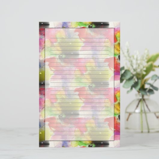 Ontwerpstructuur rode, gele waterverf briefpapier (Staand voorkant)