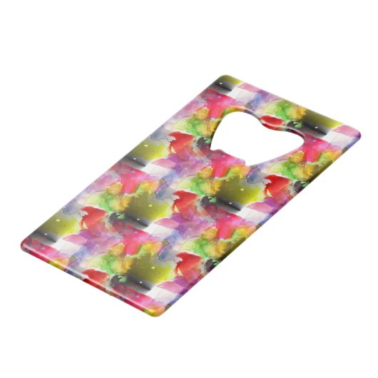 Ontwerpstructuur rode, gele waterverf creditkaart flessenopener (Achterkant Gekanteld)