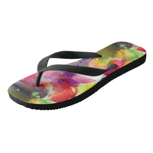 Ontwerpstructuur rode, gele waterverf teenslippers (Schuin)