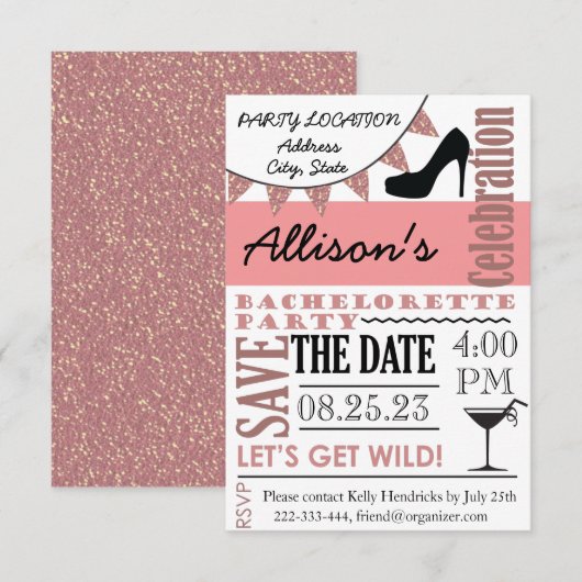 Ontwerpuitnodiging voor Bachelorette-partij Kaart (Voorkant / Achterkant)