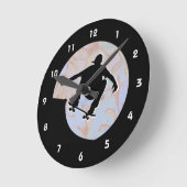 Ontwerpwandklok met skateboarden ronde klok (Hoek)