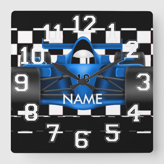 Ontwerpwandklok racen slepend racebus vierkante klok (Voorkant)