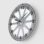 Ontwerpwandklokken "Zilver Alloy Wheel" Grote Klok (Hoek)