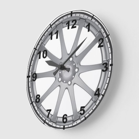 Ontwerpwandklokken "Zilver Alloy Wheel" Grote Klok (Hoek)