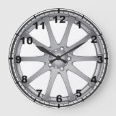 Ontwerpwandklokken "Zilver Alloy Wheel" Grote Klok (Voorkant)