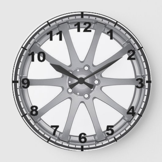 Ontwerpwandklokken "Zilver Alloy Wheel" Grote Klok (Voorkant)