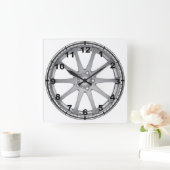 Ontwerpwandklokken "Zilver Alloy Wheel" Vierkante Klok (Huis)
