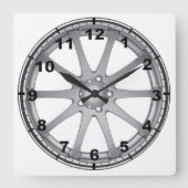 Ontwerpwandklokken "Zilver Alloy Wheel" Vierkante Klok (Voorkant)
